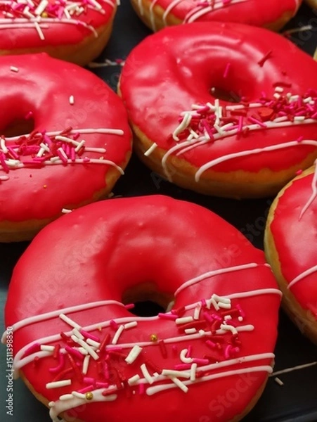 Fototapeta Composition with sweet and tasty donuts,Composición con dulces y sabrosos donas,(30).
