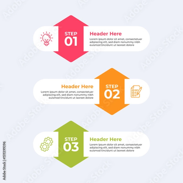 Obraz Three steps with icons of a light bulb a checklist and a gear.