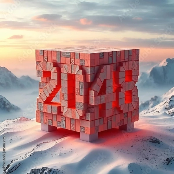 Fototapeta ice cube on the sky WITH happy new year 2048