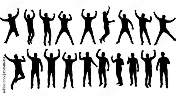 Fototapeta Collection of Diverse Male Silhouettes in Dynamic Poses Jumping, Celebrating, and Energetic Movements - Perfect for Design Projects