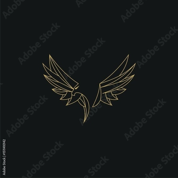 Fototapeta Golden eagle line vector logo template