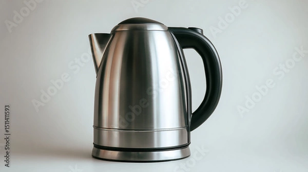 Obraz Sleek Stainless Steel Electric Kettle on a Plain Background Perfect for Kitchen Appliances Hot Water and Tea Time Concepts with a Modern and Minimalist Aesthetic