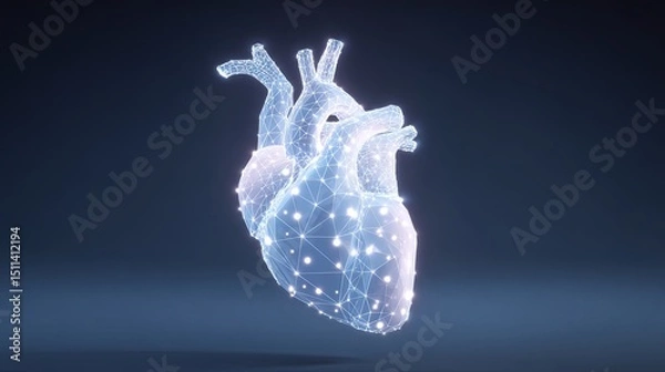 Fototapeta Futuristic wireframe human heart on dark background