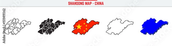 Obraz Shandong Province Map Outline with China Inset – 3D Shandong Map Outline and Filled Vector Design