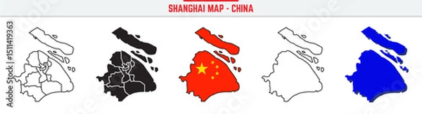 Obraz Shanghai Province Map Outline with China Inset – 3D Shanghai Map Outline and Filled Vector Design