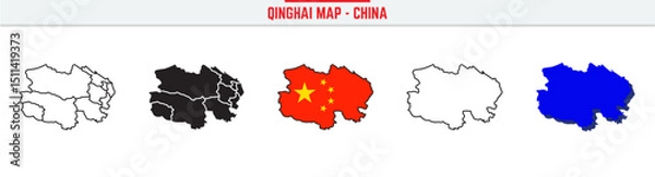 Obraz Qinghai Province Map Outline with China Inset – 3D Qinghai Map Outline and Filled Vector Design