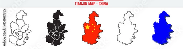 Obraz Tianjin Province Map Outline with China Inset – 3D Tianjin Map Outline and Filled Vector Design