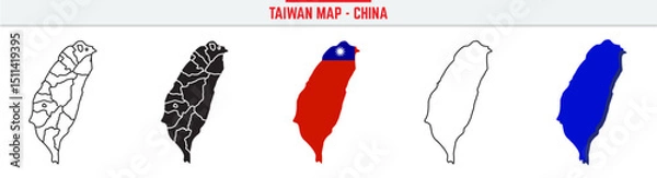 Obraz Taiwan Province Map Outline with China Inset – 3D Taiwan Map Outline and Filled Vector Design