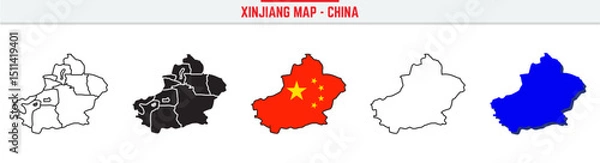 Obraz Xinjiang Province Map Outline with China Inset – 3D Xinjiang Map Outline and Filled Vector Design