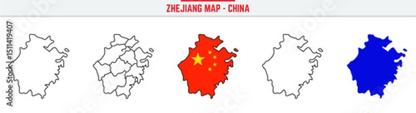Obraz Zhejiang Province Map Outline with China Inset – 3D Zhejiang Map Outline and Filled Vector Design