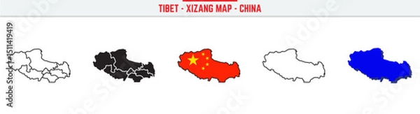 Obraz Tibet - Xizang, Province Map Outline with China Inset – 3D Tibet - Xizang Map Outline and Filled Vector Design