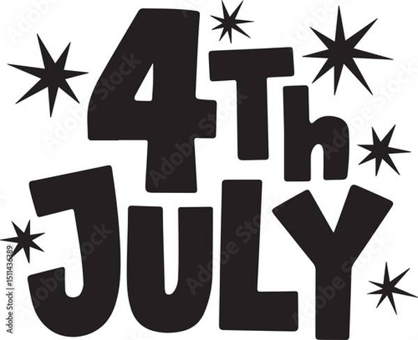 Fototapeta Bold Happy 4th of July Typography with Stars and Fireworks – Independence Day USA Vector Design