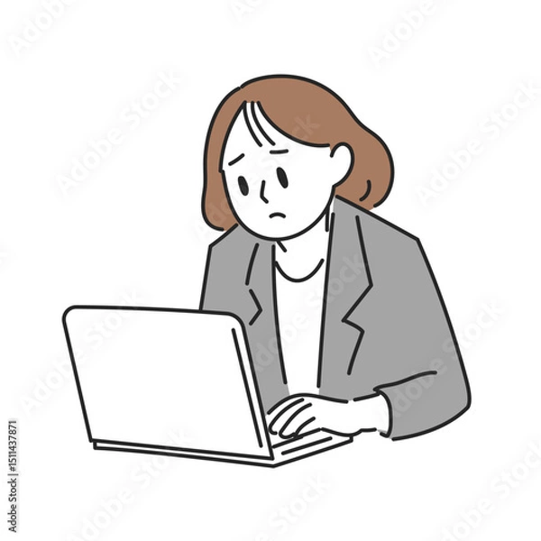 Fototapeta 困った女性のパソコン作業イラスト