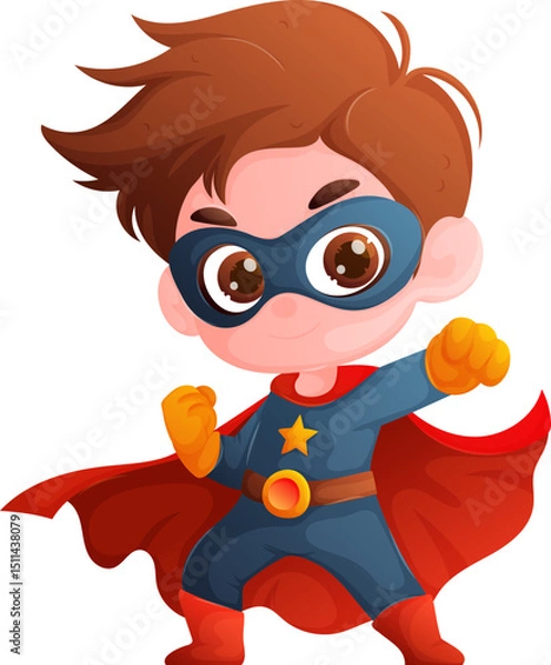Fototapeta Cute Superhero Boy Cartoon Character Ready to Save the World, Illustration.