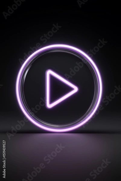 Obraz Glowing power play button with neon light, Representing media playback video content and streaming. Start play button, Circle Play button icon
