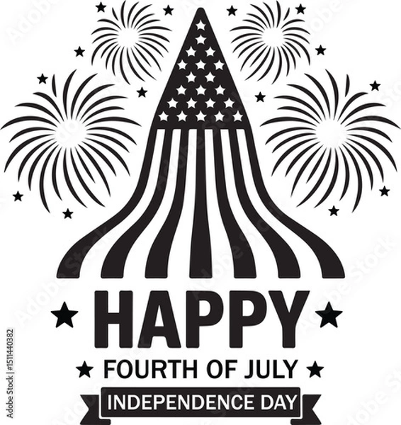 Fototapeta Patriotic Rocket with Stars and Fireworks – Happy 4th of July Independence Day Vector Artwork