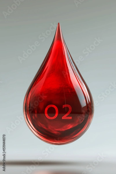 Fototapeta A red blood drop with text O2 inside, Oxygen blood for donation test medical usage 
