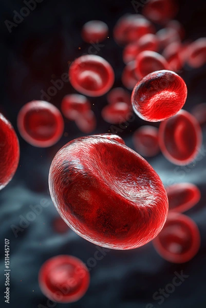Fototapeta Microscopic view of red blood cells flowing through a vein, Human blood cells, Erythrocytes in the human circulatory system
