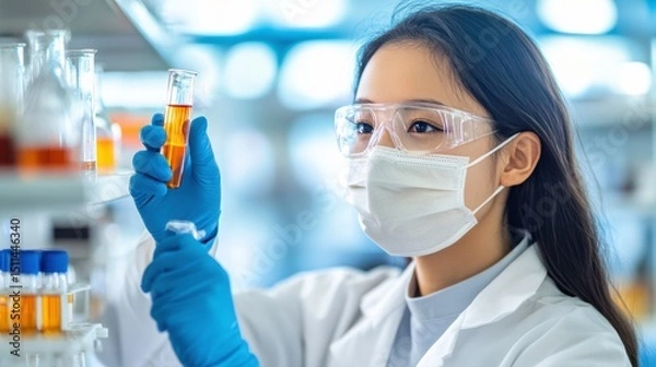 Fototapeta Young Female Scientist Conducting Experiment in Laboratory Environment