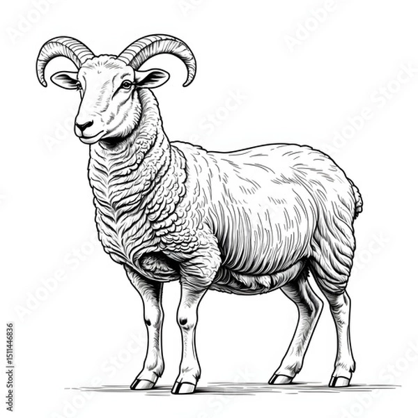 Fototapeta A sheep stands in a field with its head held high. 