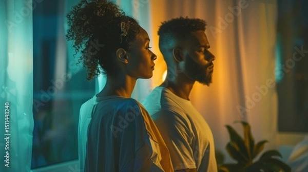 Fototapeta Intimate Moment of Reflection Between Two Diverse Individuals
