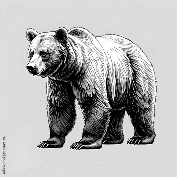 Fototapeta Bear vector illustration. The bear is large and has a black nose. The bear is looking to the right. 