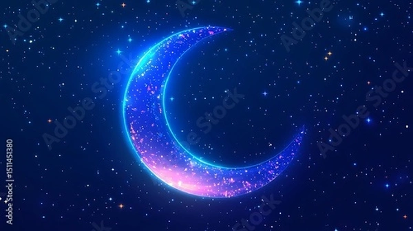 Obraz Sparkling crescent moon in night sky