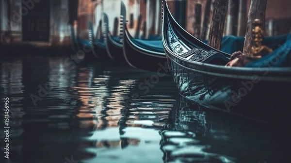 Fototapeta Peaceful Gondolas Floating in Calm Venetian Water at Dawn