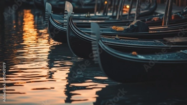Fototapeta Serene Sunset over Gondolas Floating on Calm Venetian Waters