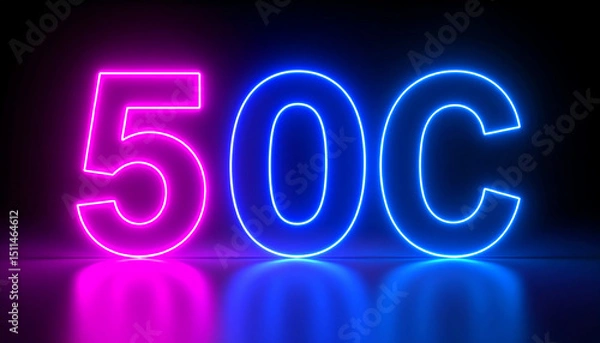 Obraz Neon numbers "50C" glowing in pink and blue against a dark background, creating a modern and vibrant aesthetic
