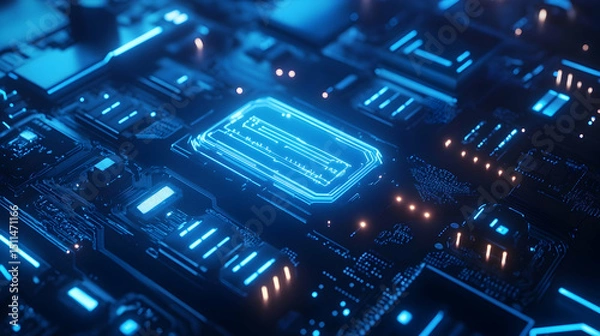 Obraz Futuristic blue technology background featuring intricate digital connections
