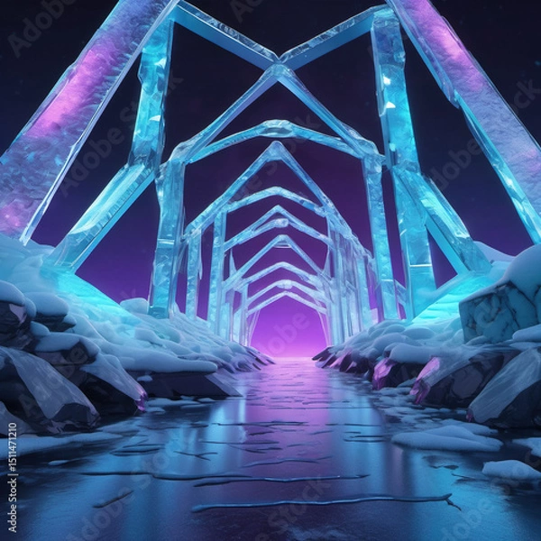 Fototapeta Techno-Gothic Arctic Ice Bridge in Augmented Reality - Futuristic Art Design
