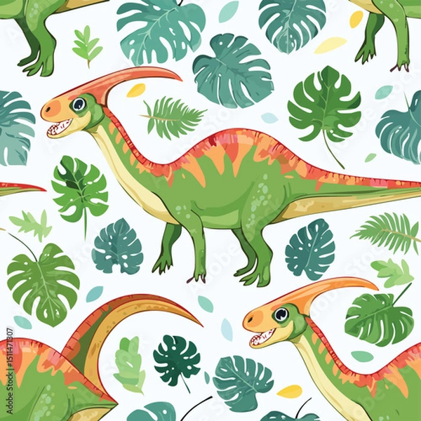 Fototapeta Parasaurolophus Vector Illustration with Seamless Pattern Design