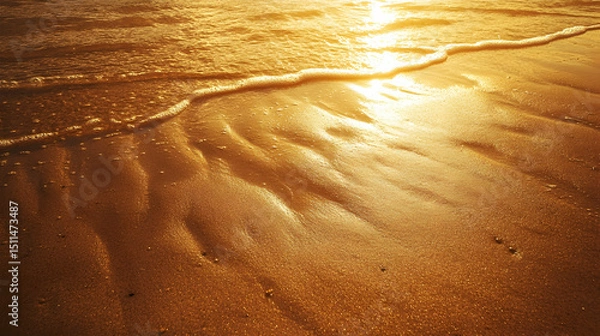 Obraz Golden sandy beach at sunset with long shadows and the peaceful sea in the distance