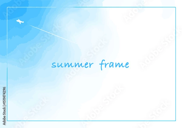 Obraz 飛行機雲と夏空のフレーム