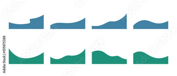 Fototapeta A set of abstract modern wavy shapes of the bottom dividers, different bends for the page title, banner, website, application, vector illustration. Graphic design elements, icons, frames, background