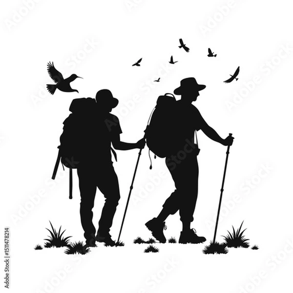 Fototapeta Two Hikers with Backpacking Gear on a Trail.