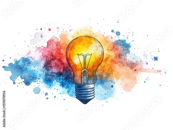 Fototapeta A light bulb is drawn in a splash of paint, with the light shining brightly