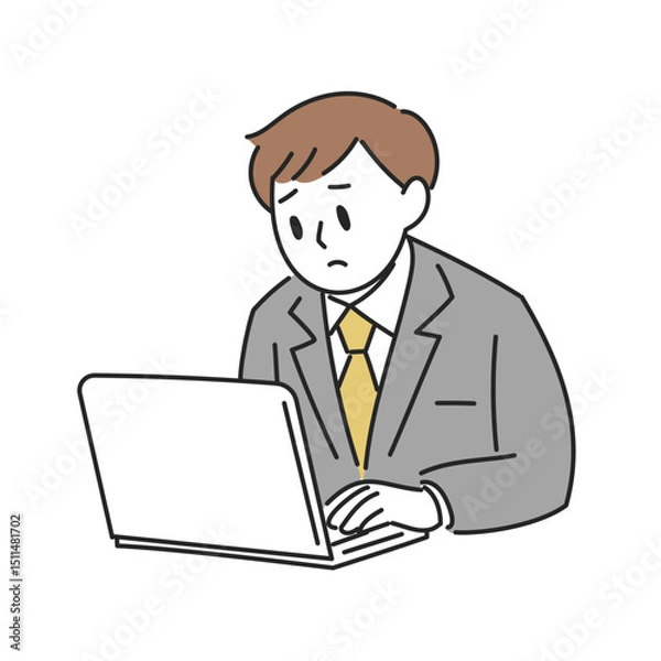 Fototapeta 困った男性のパソコン作業イラスト