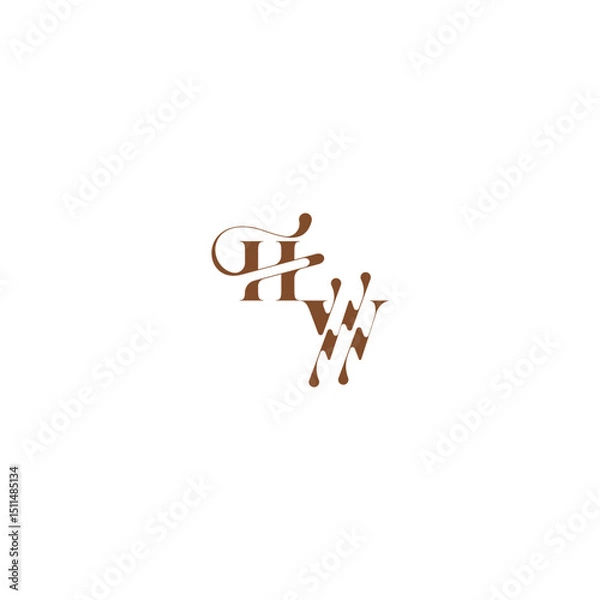 Fototapeta elegant curve monogram bold and hairline initial letter wedding logo concept HW