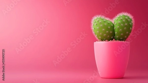 Obraz Heart-Shaped Cactus in a Pink Pot: A Symbol of Love and Affection