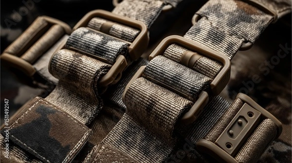 Obraz Close-up of camouflage straps with buckles