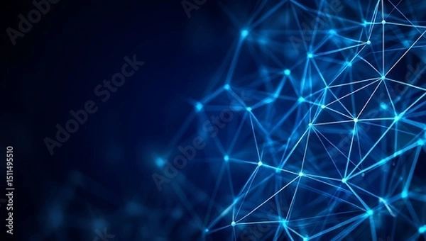 Obraz Abstract Blue Network Connection with Glowing Nodes on a Dark Background Representing Data Technology Science and Artificial Intelligence with Copy Space for Text