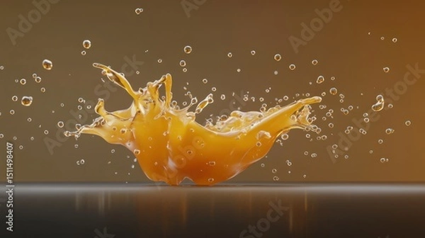 Obraz Dynamic Splash: A vibrant, golden liquid explosion against a warm brown backdrop.  The image showcases the energy and fluidity of the movement.
