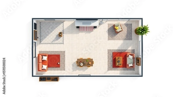 Obraz Top-Down House Plan with Stylish Furniture - AI Render
