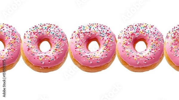 Obraz Sweet Pink Donuts with Colorful Sprinkles in a Row