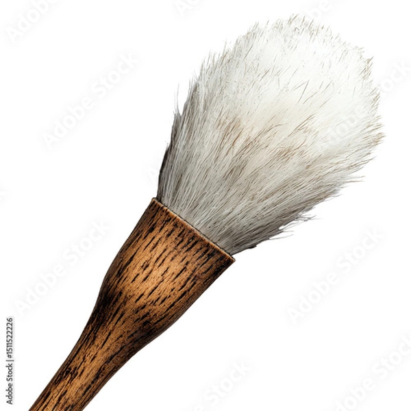 Fototapeta Close-up of a traditional shaving brush featuring soft white bristles and wooden handle