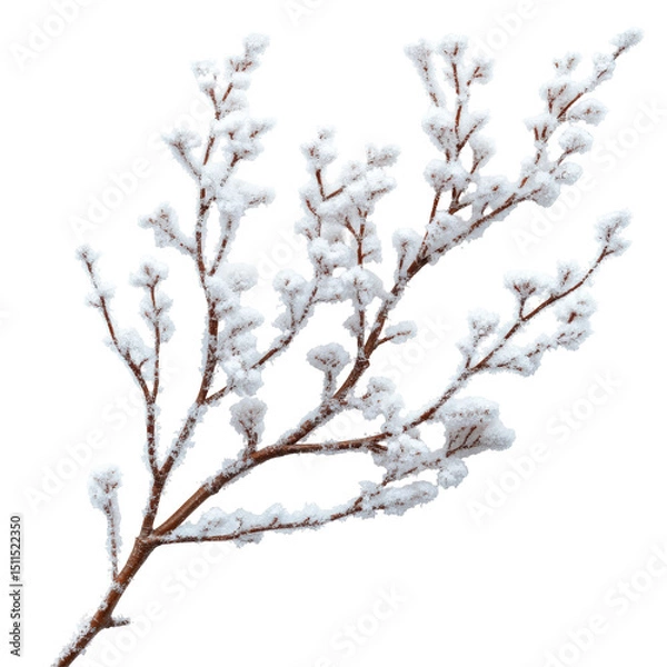 Fototapeta Delicate snowy branch art: A charming winter element on transparent background