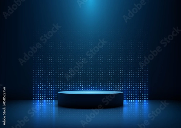 Fototapeta futuristic blue stage with illuminated podium and glowing squares tech concept modern showcase