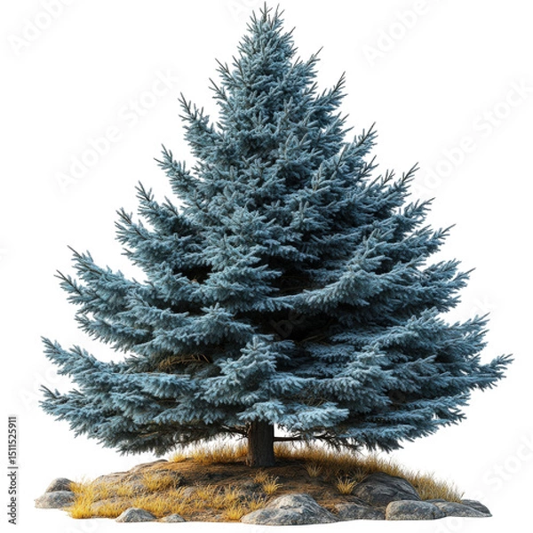 Fototapeta Isolated fir tree, evergreen with detailed needles on a small patch of ground